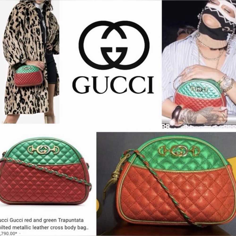 GUCCI Trapuntata bag Limited leather mini red/green metallic vintage - Picture 16 of 16